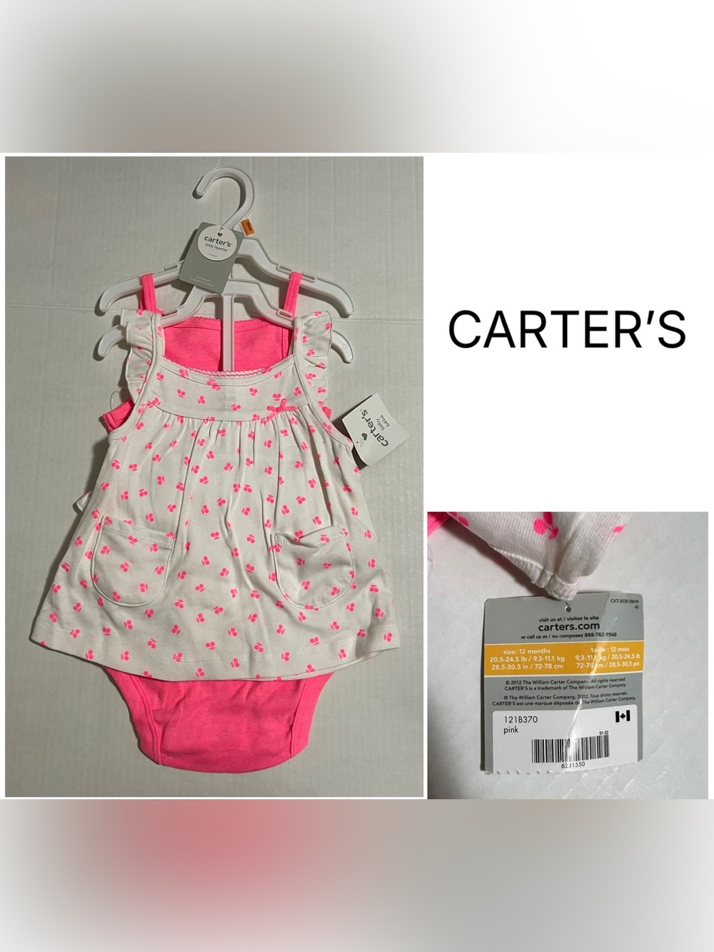 CARTER’S - 12M - NWT - INFANT GIRLS 3PC PINK CHERRY TANK SET